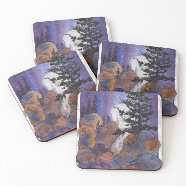 Item preview, Mountain Moon & Tree Watercolor & Acrylic collage designed and sold by The Elderberry Blossom.