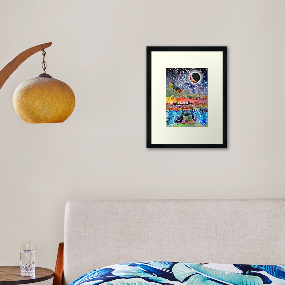 Camping under the moon Framed Art Print