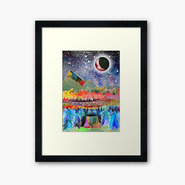 Camping under the moon Framed Art Print