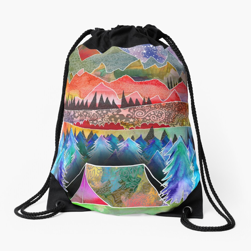 Camping under the moon Drawstring Bag