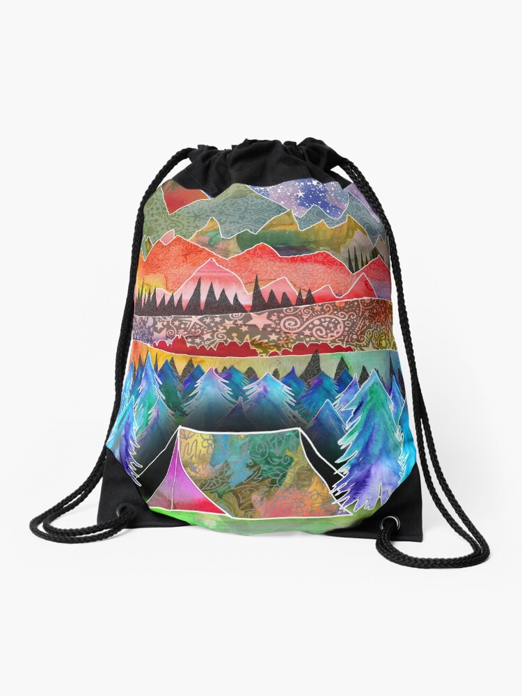 Thumbnail 1 of 3, Drawstring Bag, Camping under the moon designed and sold by Emery Smith.