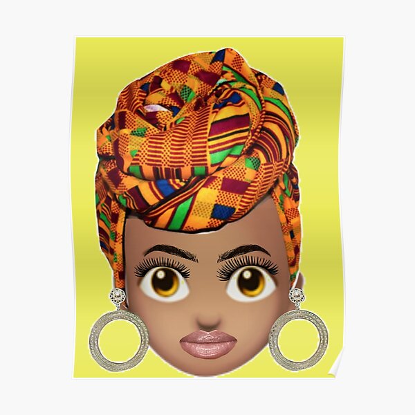 "African Headwrap Emoji Ghanian Print Head tie Gele Kente Headscarf " Poster by