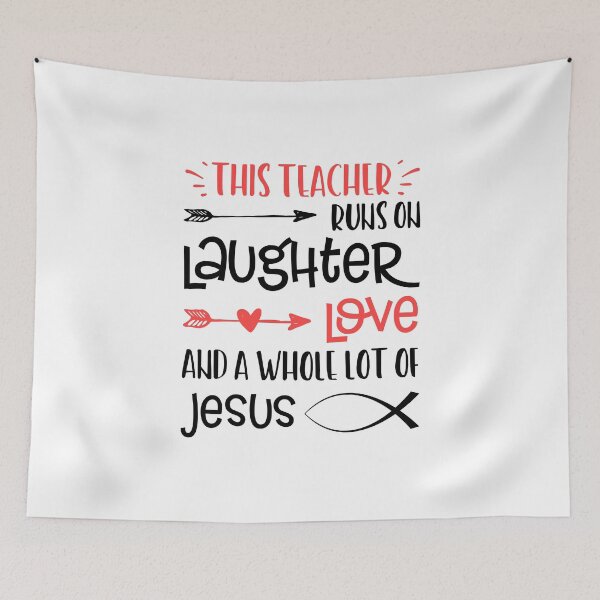 Item preview, Christian Teacher Run Laughter Love Jesus Quote Fish Graphic  designed and sold by CreatedByHeidi.