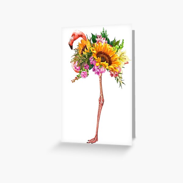 Flamingo with Sunflowers Crown Greeting Card