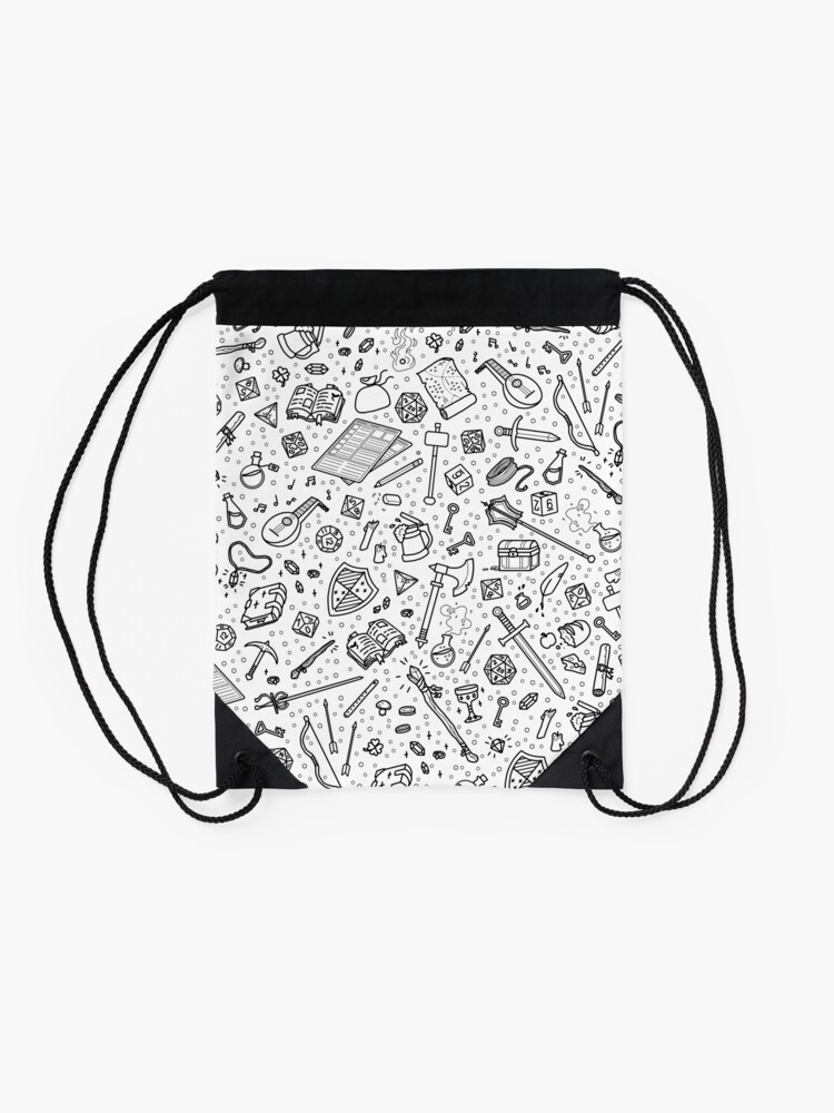 Alternate view of Tabletop RPG Pattern – Black Drawstring Bag