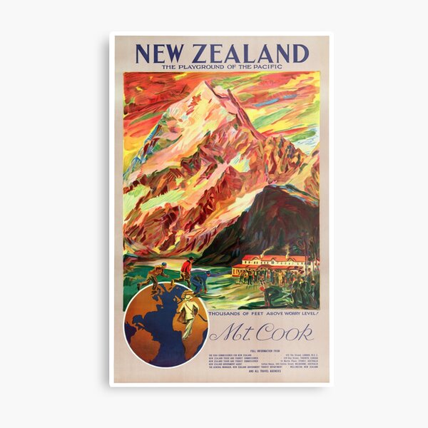 New Zealand Mt. Cook Vintage Travel Poster Metal Print