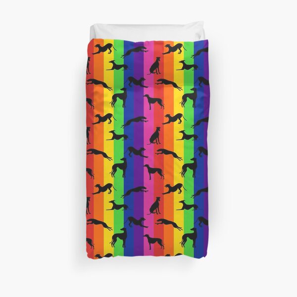 Greyt Greyhound Silhouettes - on rainbow Duvet Cover