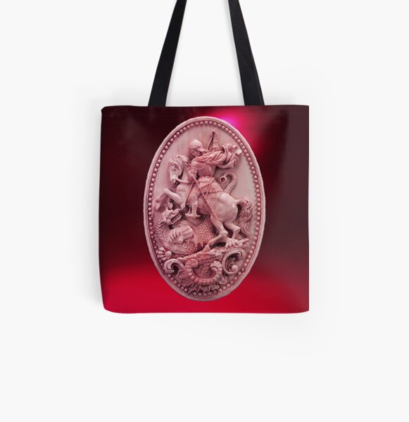 CAMÉO ANTIQUE / SAINT GEORGE ET DRAGON Rose Rouge Bordeaux Tote bag doublé
