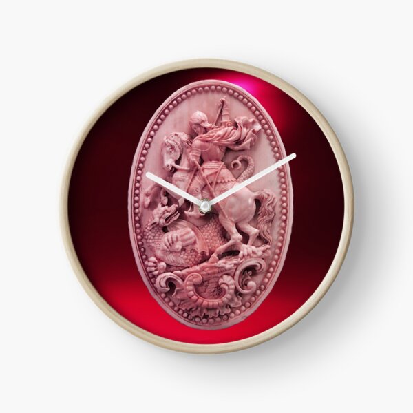 CAMÉO ANTIQUE / SAINT GEORGE ET DRAGON Rose Rouge Bordeaux Horloge