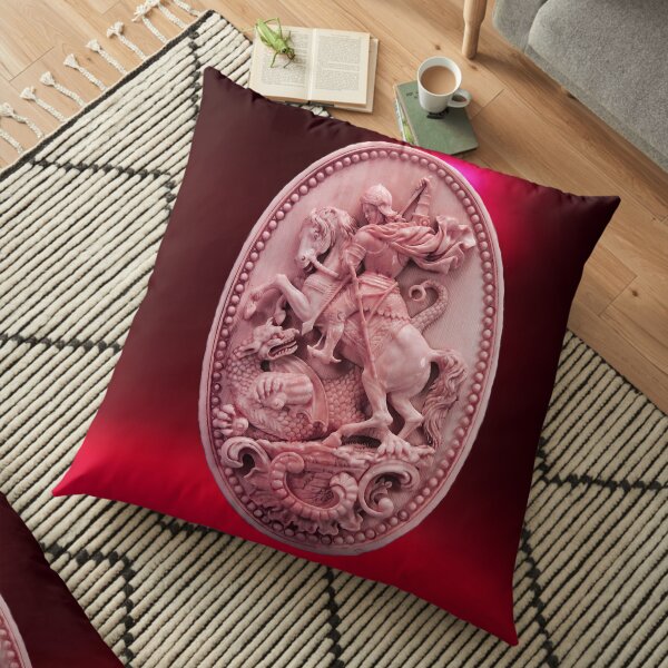 CAMÉO ANTIQUE / SAINT GEORGE ET DRAGON Rose Rouge Bordeaux Coussin de sol