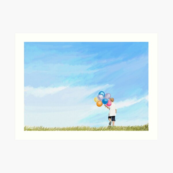 Summer Landscape with a Boy Holding a Bunch of Balloons Art Print