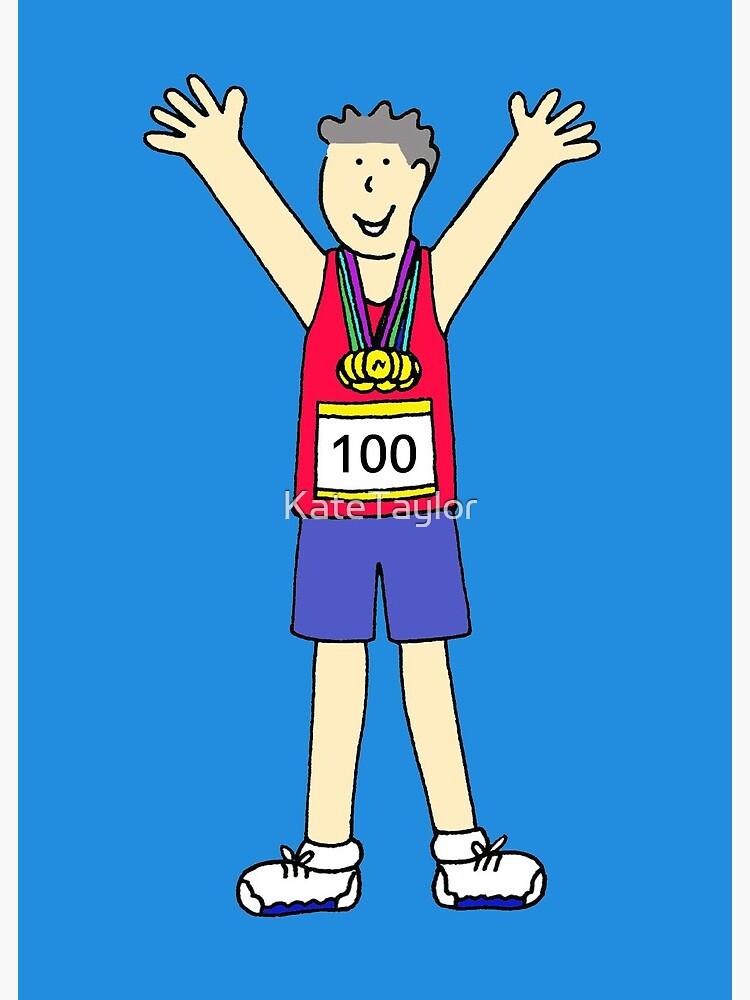 100th Race Congratulations for Him Cartoon Man with Medals