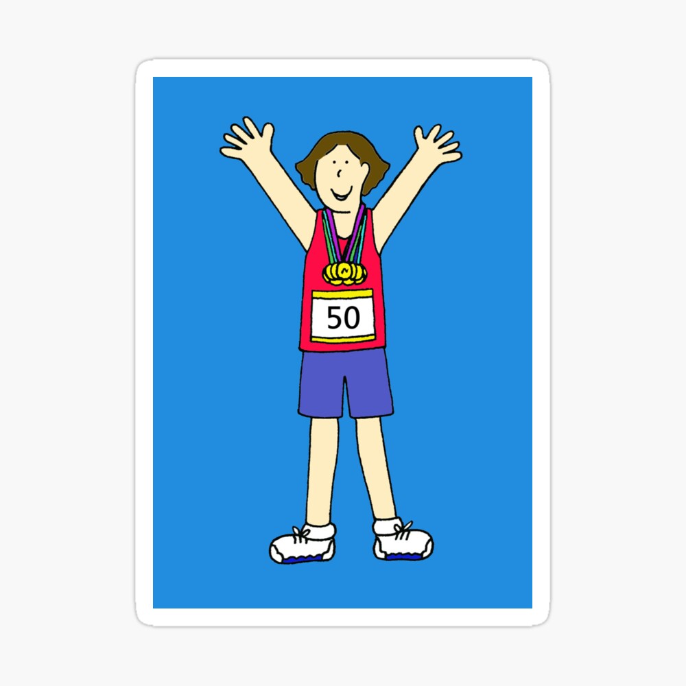50th Marathon Congratulations for Her Cartoon Lady with Medals
