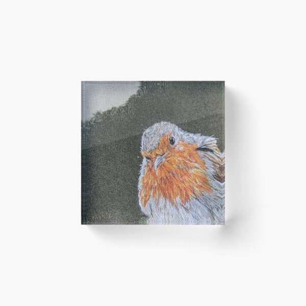 Robin on green art Acrylic Block