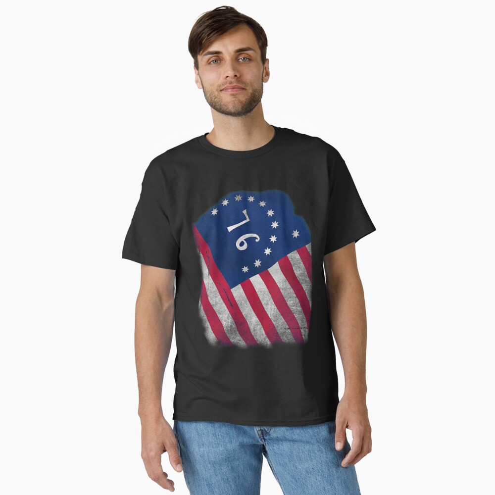 Distressed Betsy Ross Flag T-Shirt (Classic, Front) Distressed Betsy Ross Flag T-Shirt (Classic, Front)