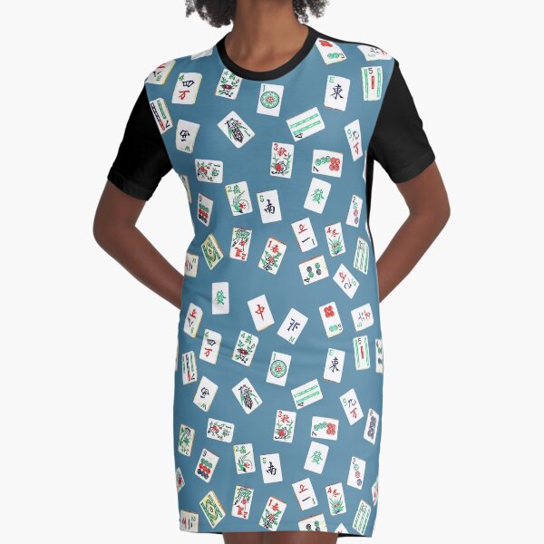 mah jongg tiles blue Graphic T-Shirt Dress