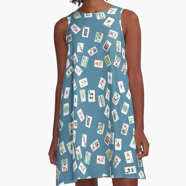 mah jongg tiles blue A-Line Dress