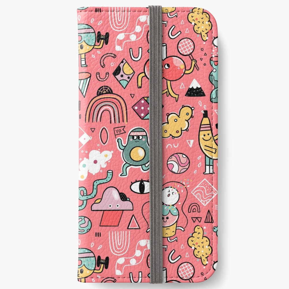 Funny crazy avocado, banana, ice cream, apple, cat, cupcake. Fitness food. iPhone Wallet