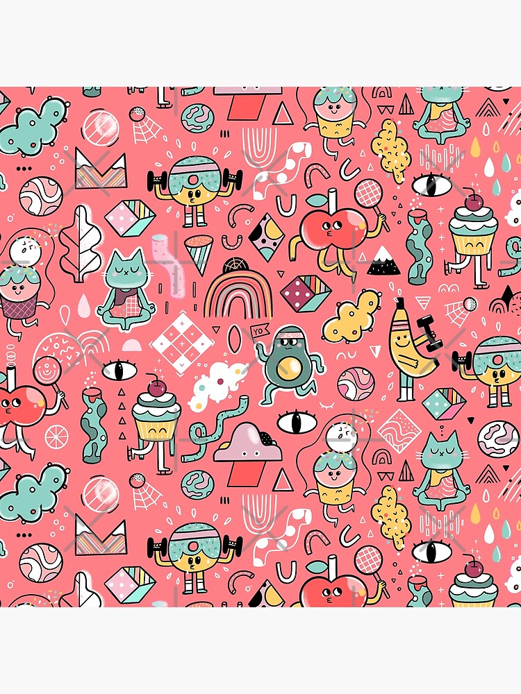 Funny crazy avocado, banana, ice cream, apple, cat, cupcake. Fitness food. by kostolom3000