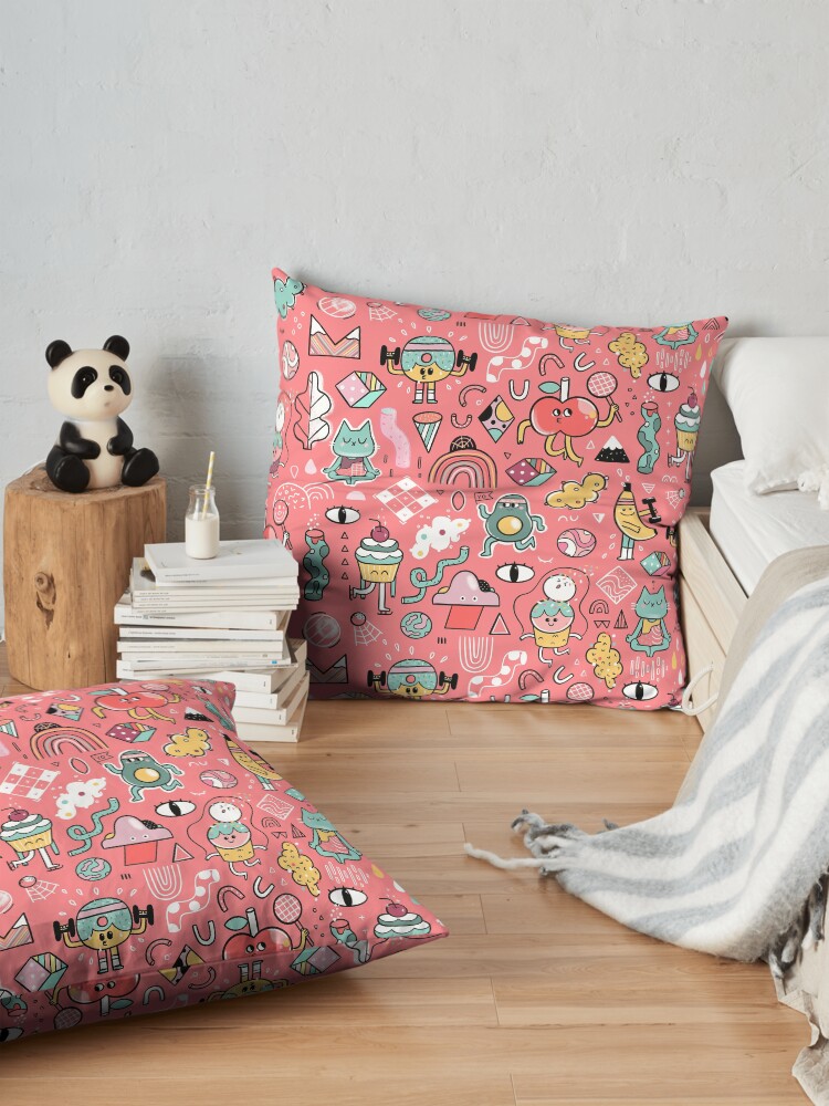 Alternate view of Funny crazy avocado, banana, ice cream, apple, cat, cupcake. Fitness food. Floor Pillow