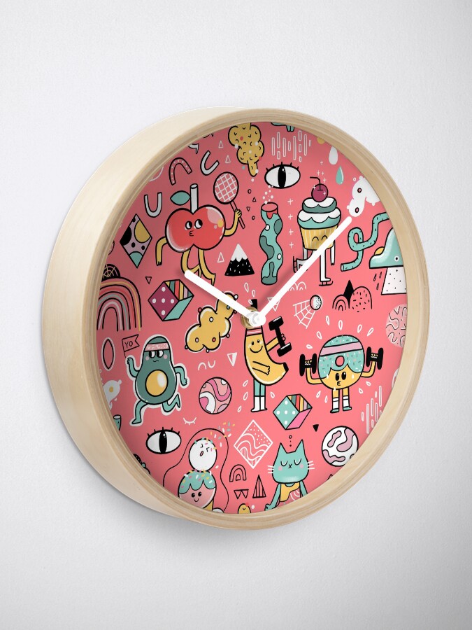 Alternate view of Funny crazy avocado, banana, ice cream, apple, cat, cupcake. Fitness food. Clock