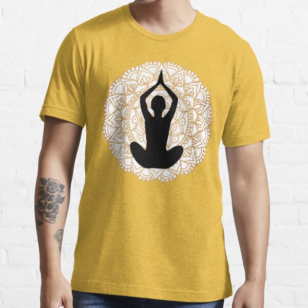 Lotus Yoga Pose Mandala Black White Gold Essential T-Shirt for Sale by Julie  Erin Designs