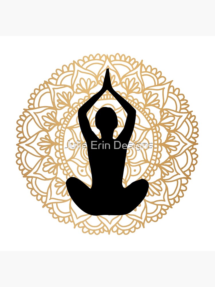 Lotus Yoga Pose Mandala Black White Gold Poster for Sale by Julie