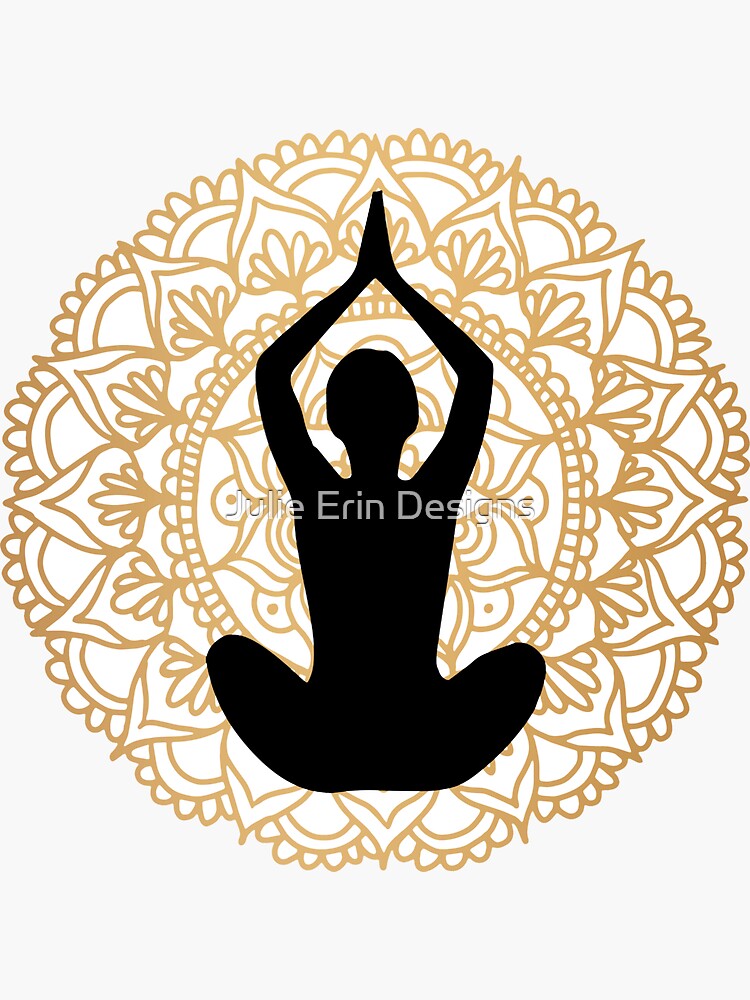 Lotus Yoga Pose Mandala Black White Gold Sticker for Sale by Julie Erin  Designs