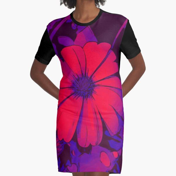 Rot-lila Blumenmotiv WelikeFlowers T-Shirt Kleid