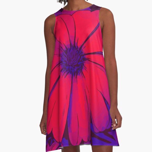 Rot-lila Blumenmotiv WelikeFlowers A-Linien Kleid