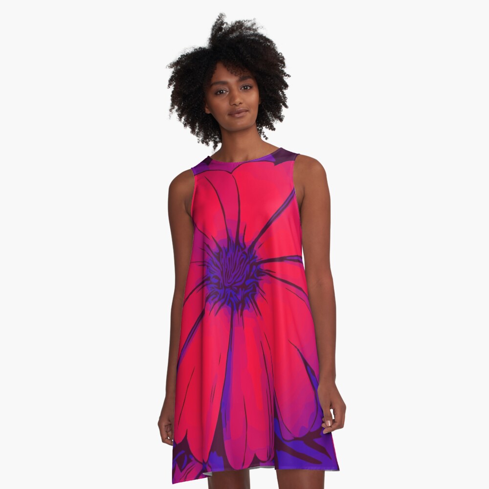 Rot-lila Blumenmotiv WelikeFlowers A-Linien Kleid