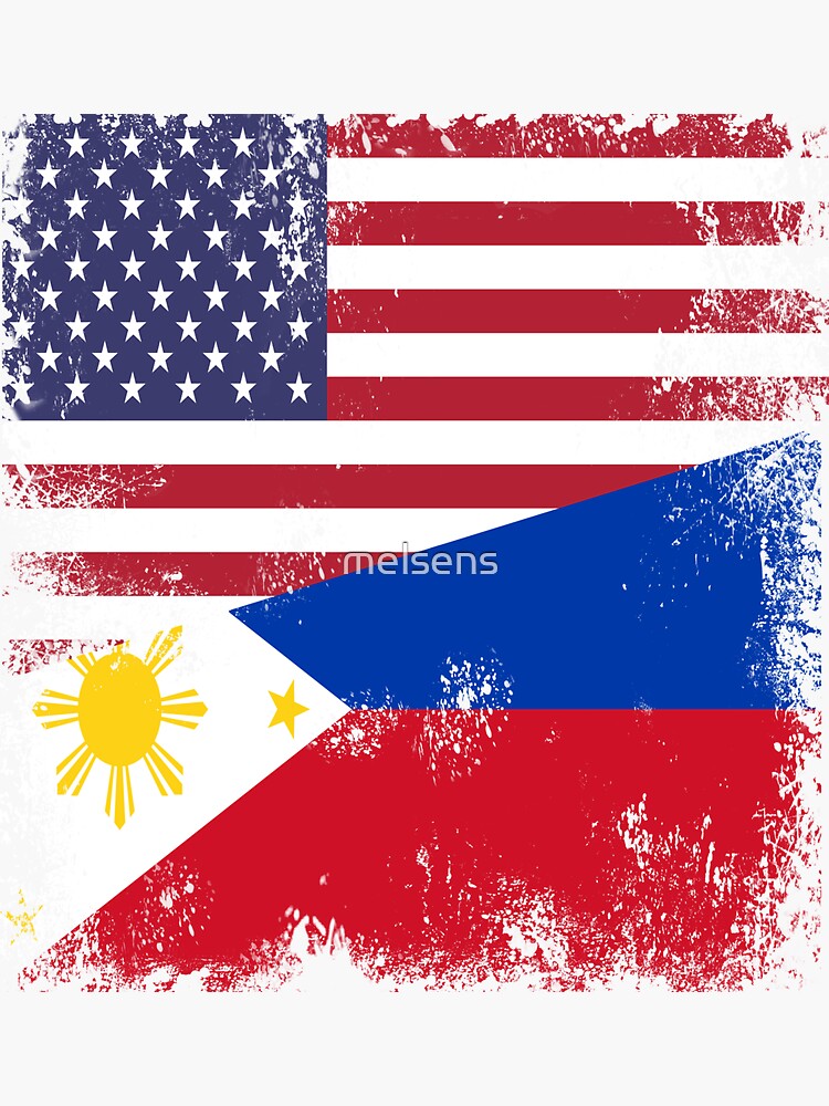 Half Filipino Flag Design Vintage Philippines Usa T Sticker By Melsens Redbubble