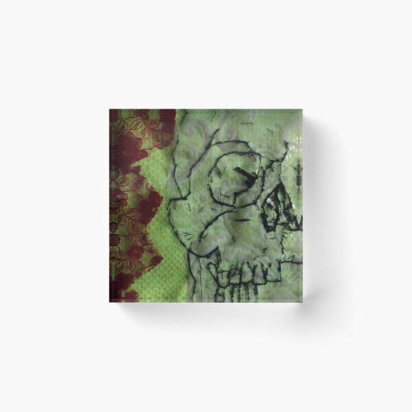 Neon Yellow Skull Acrylic Block