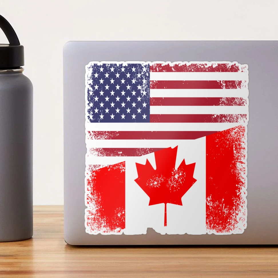 Half American Half Canadian Flag Sticker Decal - Vinyl, Easy Apply, Patriotic Graphic 2 thumbnail image