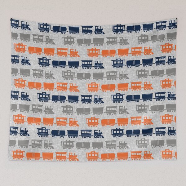 Item preview, Trains - trains orange and navy on grey designed and sold by littlearrow.
