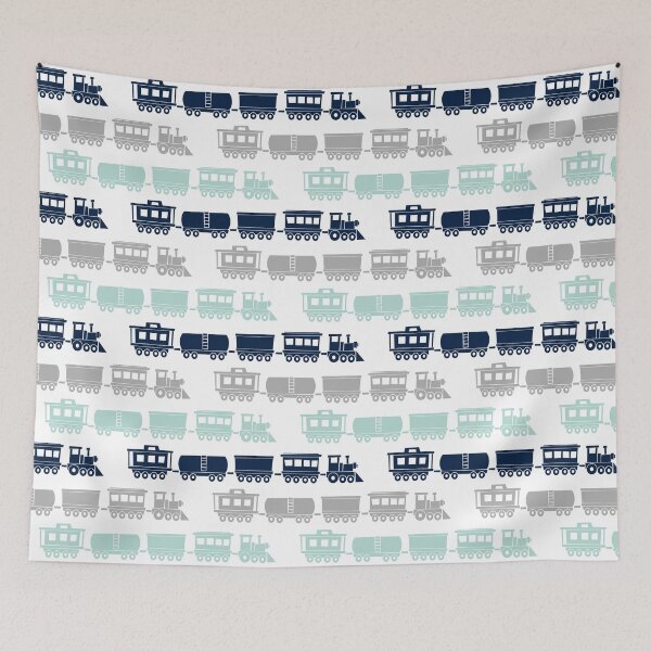 Item preview, Trains - trains in mint, navy, and grey designed and sold by littlearrow.