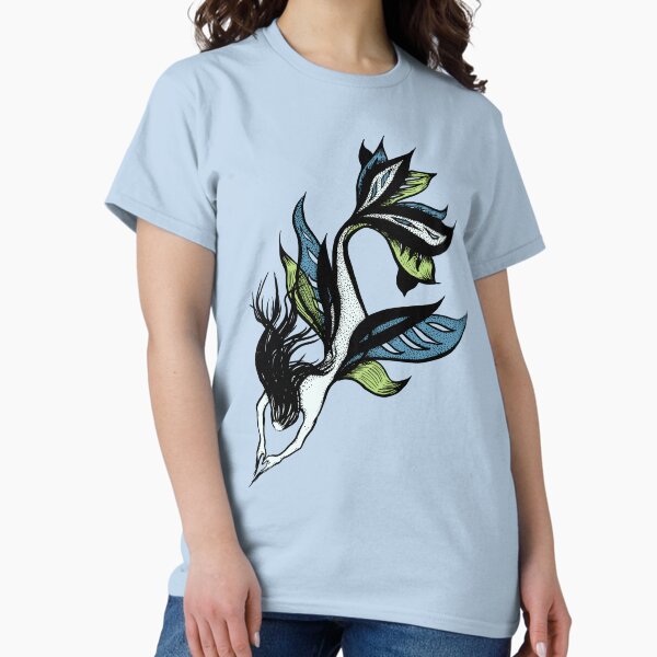Item preview, Beautiful mermaid ink drawing in blue and green designed and sold by Boriana Giormova.