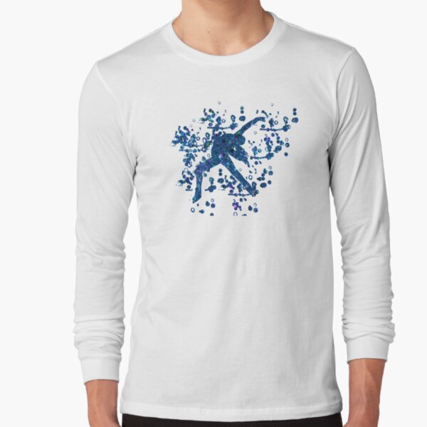 Figure Skating Silhouette with Abstract Paint Design Long Sleeve T-Shirt