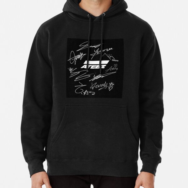 Ateez - logo + signatures - black Pullover Hoodie