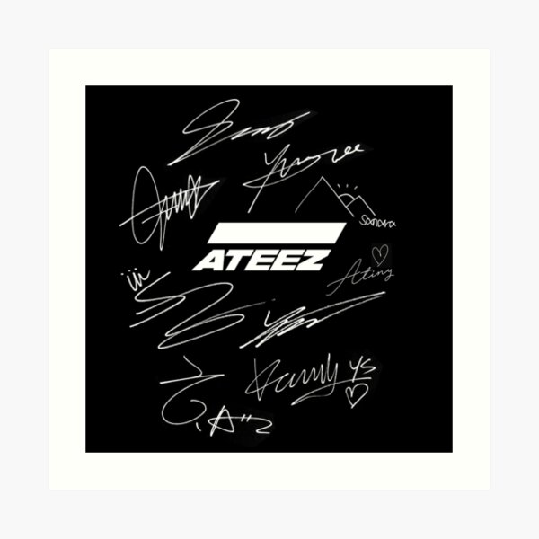 Ateez - logo + firmas - negro Lámina artística