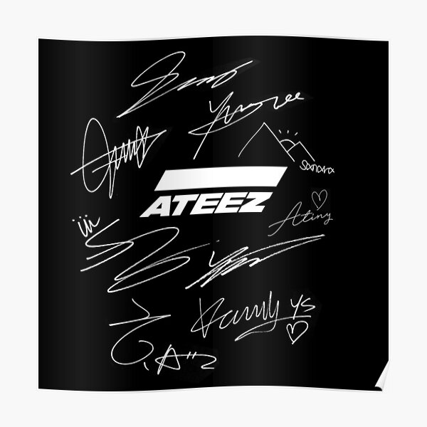 Ateez - logo + signatures - noir Poster
