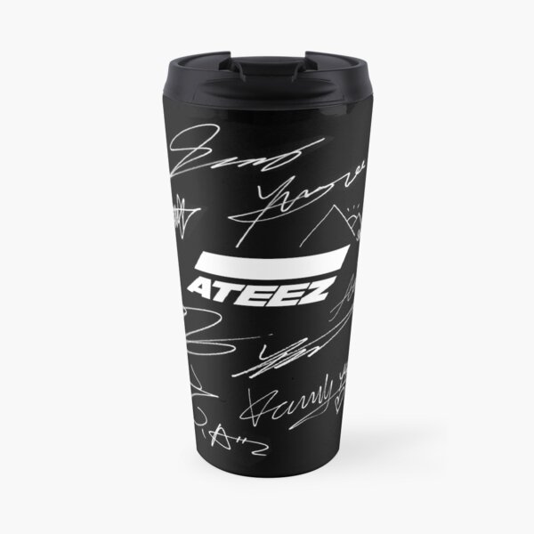 Ateez - logo + signatures - black Travel Mug