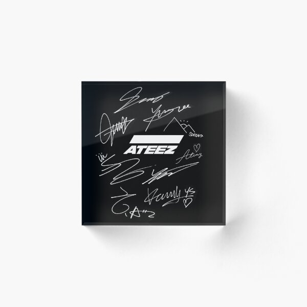 Ateez - logo + signatures - black Acrylic Block