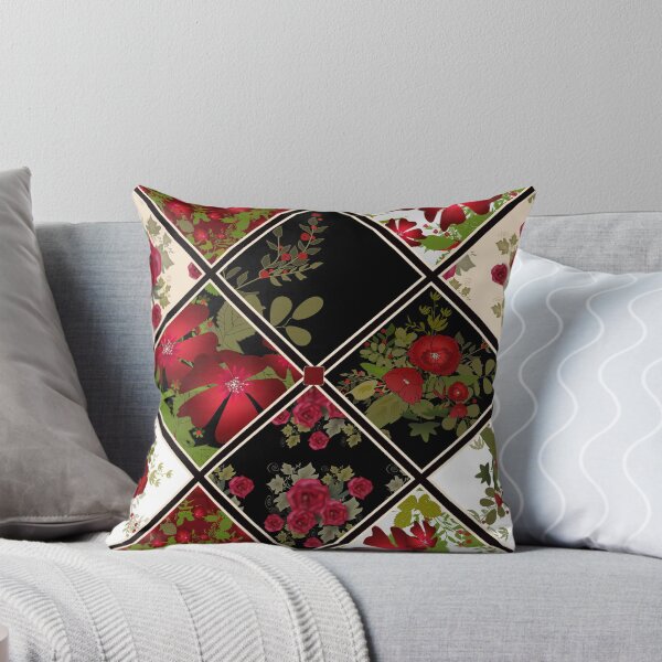 Item preview, Seamless texture style Russian folk patchwork. On black and white background with red poppies designed and sold by fuzzyfox.