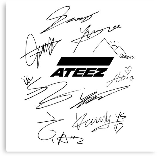 "Ateez logo + signatures white" Canvas Print by joyahatim Redbubble