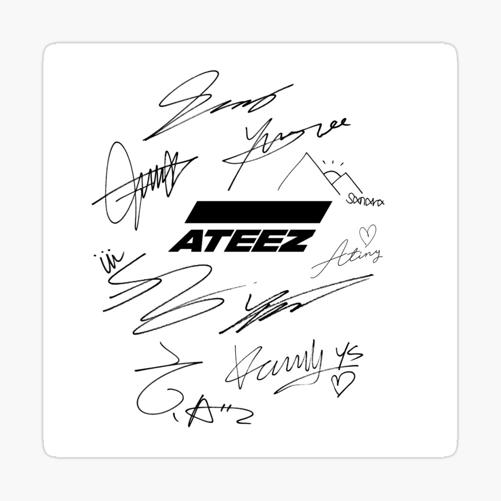 ATEEZ - Logo + autographs (black)