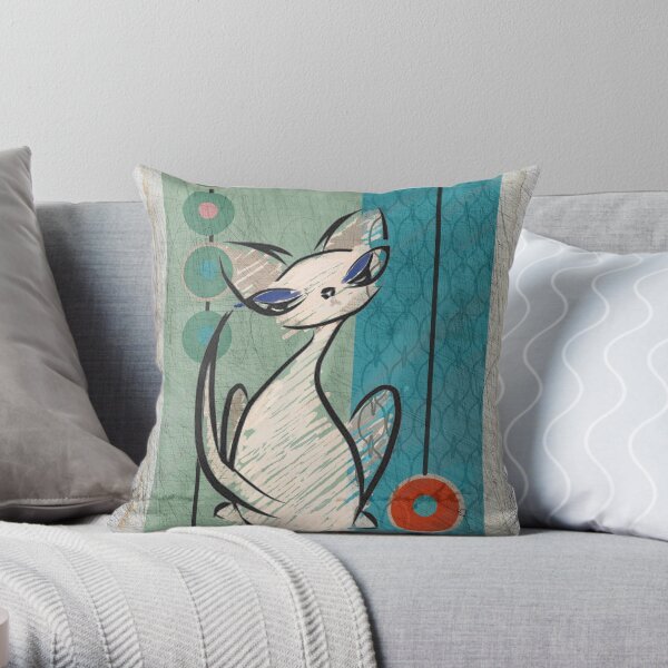 Mid Century Modern: Lil Miss Purrfect Throw Pillow