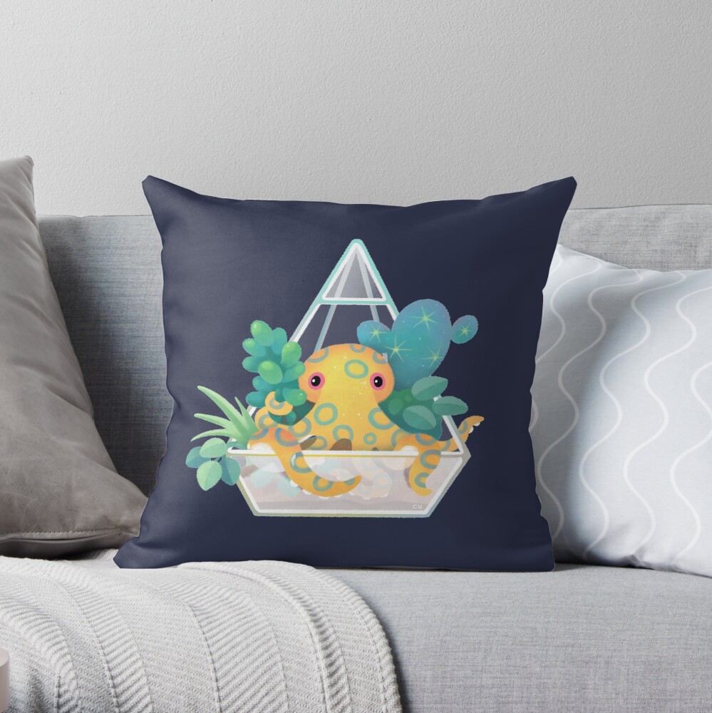 Ocean terrarium - Blue ringed octopus Throw Pillow