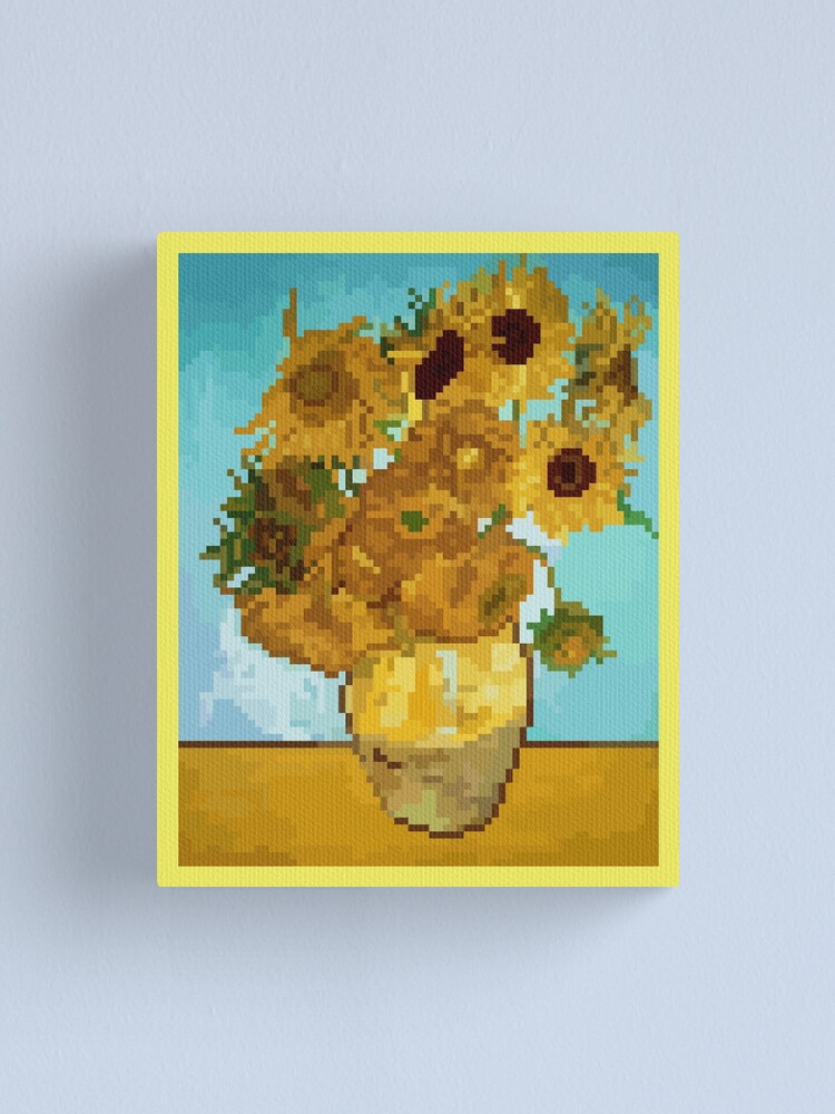 Vincent Van Gogh's Sunflower painting in Pixel art Canvas Print for Sale  by wearmishmash