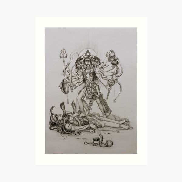 Vertical Drawing Sketch Powerful Hindu Goddess Durga Kali Mata Trident  Stock Illustration by ©Wirestock #535642584